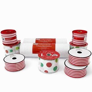 Lot of 10 Christmas Craft Ribbons – Mesh, Polka Dot & Stripes Brand NEW